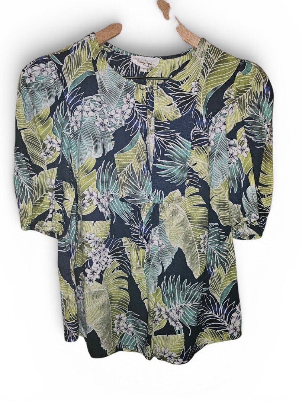 PANAMA JACK Tropical Cap Sleeve Pintuck Keyhole Top - Small